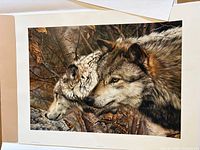 Full view of print showing two wolves artwork