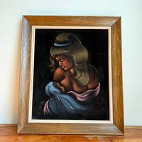 Front view of framed velvet painting