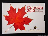 Outer sleeve showing Canada 2010 uncirculated set text and maple leaf graphic