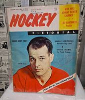 Front cover of December 1957 Hockey Pictorial magazine showing Gordie Howe portrait and headlines
