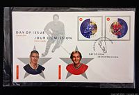 Front of one sealed 2002 NHL All-Stars FDC with two 48¢ hockey stamps and player portraits