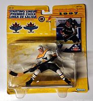 Front view of sealed 1997 Starting Lineup Mario Lemieux action figure on card
