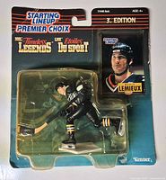 Front view of sealed Mario Lemieux Starting Lineup figure on blister card