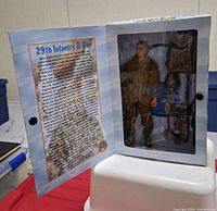 Opened flap with historical text and view of figure set