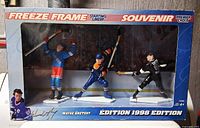 Front of boxed 1998 Starting Lineup Freeze Frame set showing three Wayne Gretzky figures