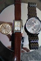 Overview of three wristwatches: Waltham Prestige, Timex Marlin, English Laundry