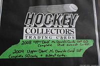 Binder cover showing Hockey Collectors logo and handwritten label detailing 2008 and 2009 complete sets