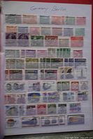 Full view of stock sheet with multiple Germany Berlin stamps