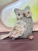 Front view burlap owl with faux fur chest and wings