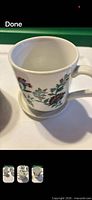 Close-up of mug showing floral wrap pattern