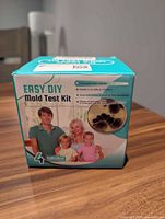 Front of the boxed Easy DIY Mold Test Kit showing product name and family image
