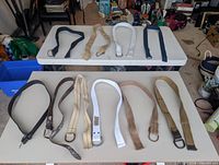 All ten belts displayed on two tables