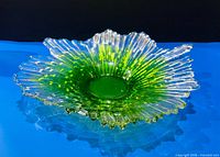 Top angled view showing green center and clear ruffled rim