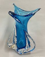 Front view of blue and clear Chalet twist vase