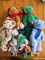 Group shot of all holiday Beanie Babies piled together