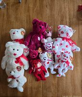 Group shot of all 11 Valentine-themed Ty plush toys