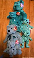 All seven Ty Irish-theme plush bears displayed together