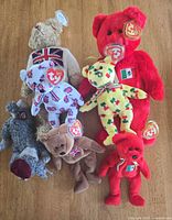 All seven Ty plush toys laid out together