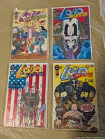 Front view of all four bagged Lobo Infanticide comics issues #1-4