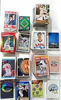 Stacks and spread of various 1990s MLB baseball cards