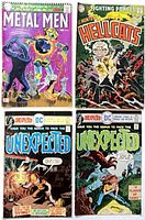 Group shot of all four DC comics: Metal Men, Hellcats, two Unexpected issues