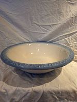 Full side view of blue-rimmed ironstone basin