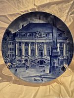 Front view of Bonn porcelain plate on stand