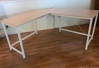 Full assembled L-shaped desk front view