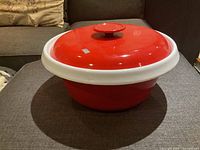 Stock pot with lid side view showing color and shape