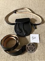 Front view of sporran pouch, belt, buckle together