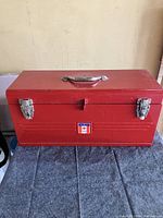 Closed red Mastercraft toolbox front view
