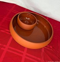 Top view of complete chip and dip dish showing integrated bowl