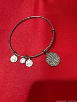 Full view of bracelet showing all four charms on red background