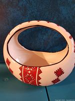 Handled ceramic basket with Ukrainian embroidery motif