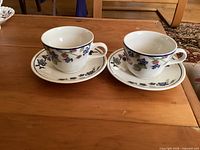 Two Churchill Charente cups on saucers top view