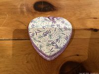 Top view of lavender-patterned heart box