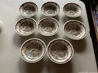 Eight bowls grouped top view