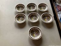 Top view showing seven identical bowls pattern and quantity