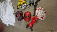 Overview of all masks, weapons, shield, binoculars