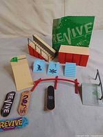 Full set showing ramps, rails, fingerboards and backdrop