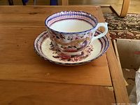 Cup on saucer showing pattern and shape