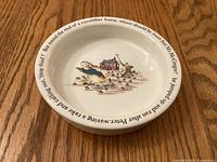 Top view of bowl showing illustration, text and overall condition