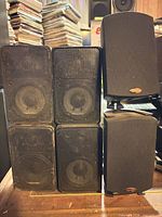 Front view showing four Realistic Minimus-7 and two Klipsch THX speakers