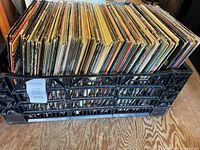Full crate of records showing quantity and crate
