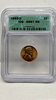 Encapsulated 1953-D Lincoln Wheat Cent in ICG slab showing label and coin