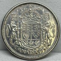 Reverse showing Canadian coat of arms, denomination and date