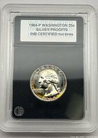 Coin in INB slab showing label with date, mint, denomination, composition, grade