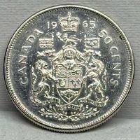 Reverse of 1965 Canadian 50-cent coin showing coat of arms