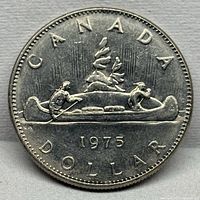 Reverse of 1975 Canadian dollar showing canoe design