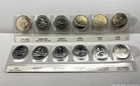 Full view of both plastic strips showing all twelve coins